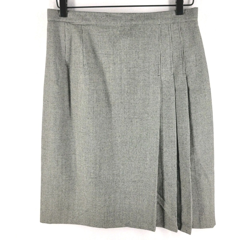 VTG Amber Stone 100% Wool Pleated Houndstooth Skirt Womens 14 Academia Career